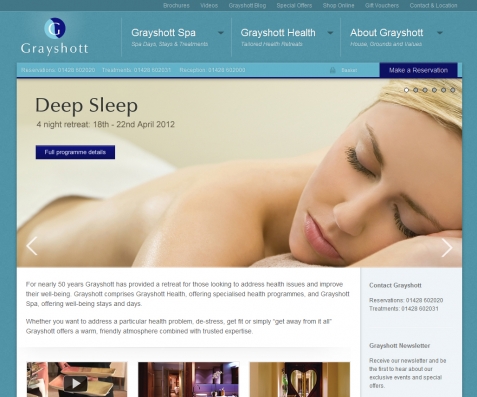 Screenshot of the Grayshott Spa, The Park and Fawsley Hall website