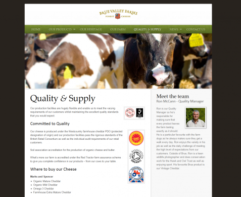 Screenshot of the Brue Valley Farms website